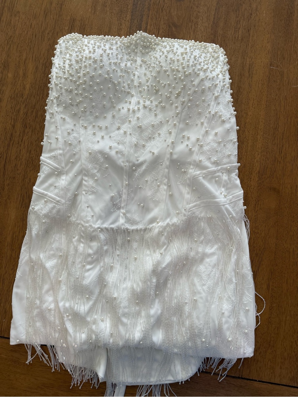 Amazon White Pearl-Embellished Strapless Wedding Dress